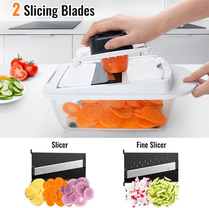 8-Blade Vegetable Chopper & Mandoline Slicer with Container – All-in-1 Kitchen Cutter, Onion & Salad Chopper (White)